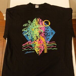 Vintage CLUB BARBADOS Neon Color Palm Trees and Sun T-Shirt Tee XL